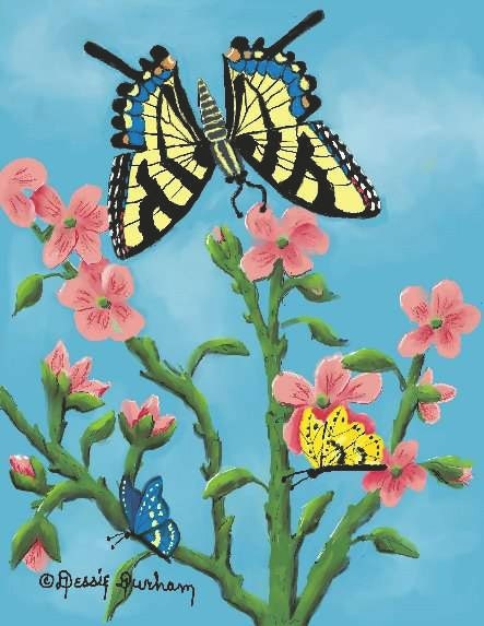 Butterfly Fine Art Print, childs room fine art print-Colors- Blue, Pink, Yellow, Green- In the USA Shipping is included--11 X 14 inches