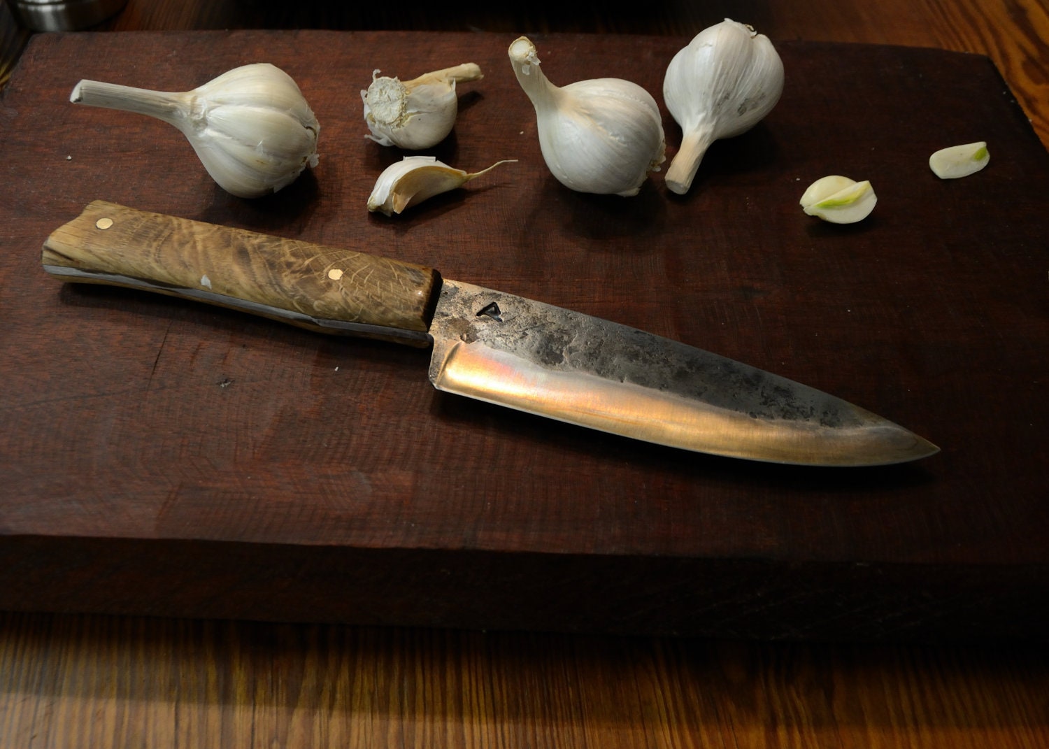 5 3/4" Chef's Utility Knife - Hand Forged 440C Stainless Tool Steel with Reclaimed White Oak Handle