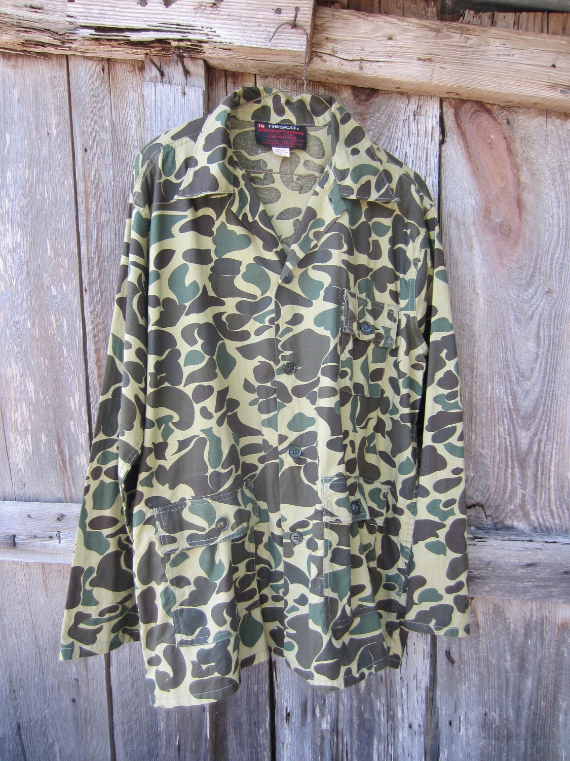 70s Camo Hunting Jacket for Duck Hunt, L // Camouflage Shirt // Men's Vintage Jacket