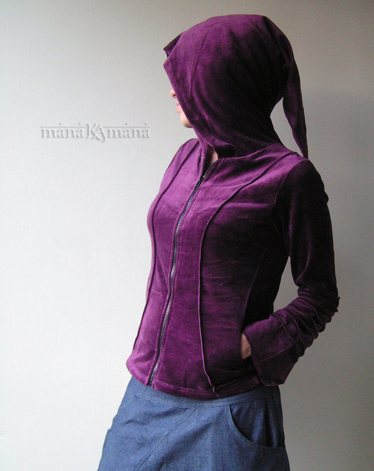 Pixie Hoodie - Cotton Velvet  - Psy Jacket - Tribal - Goth - Elf - Faerie - Gothic - Plum - Women -Faery - Fairy - Cool
