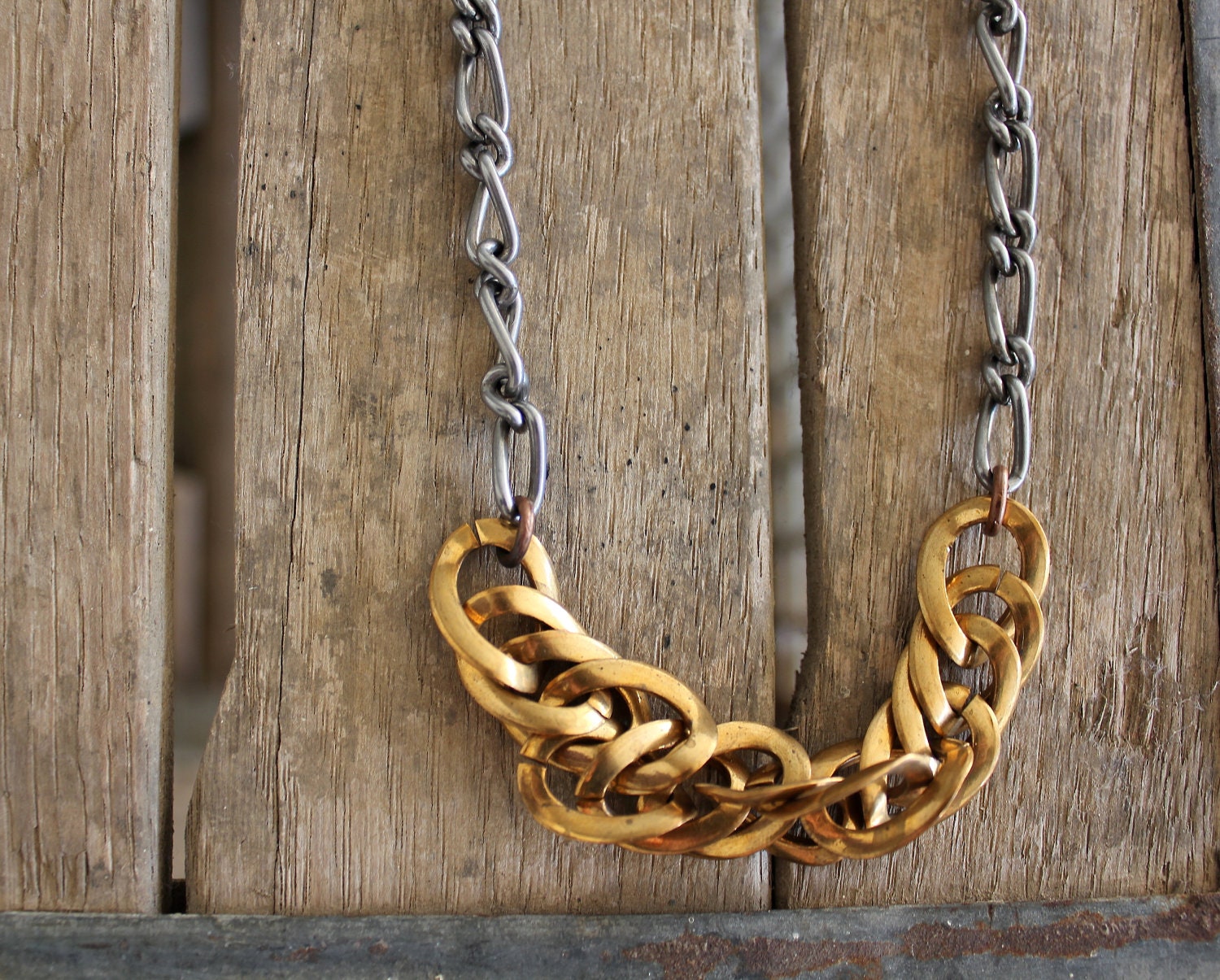 Brass gold and gunmetal chain link Necklace