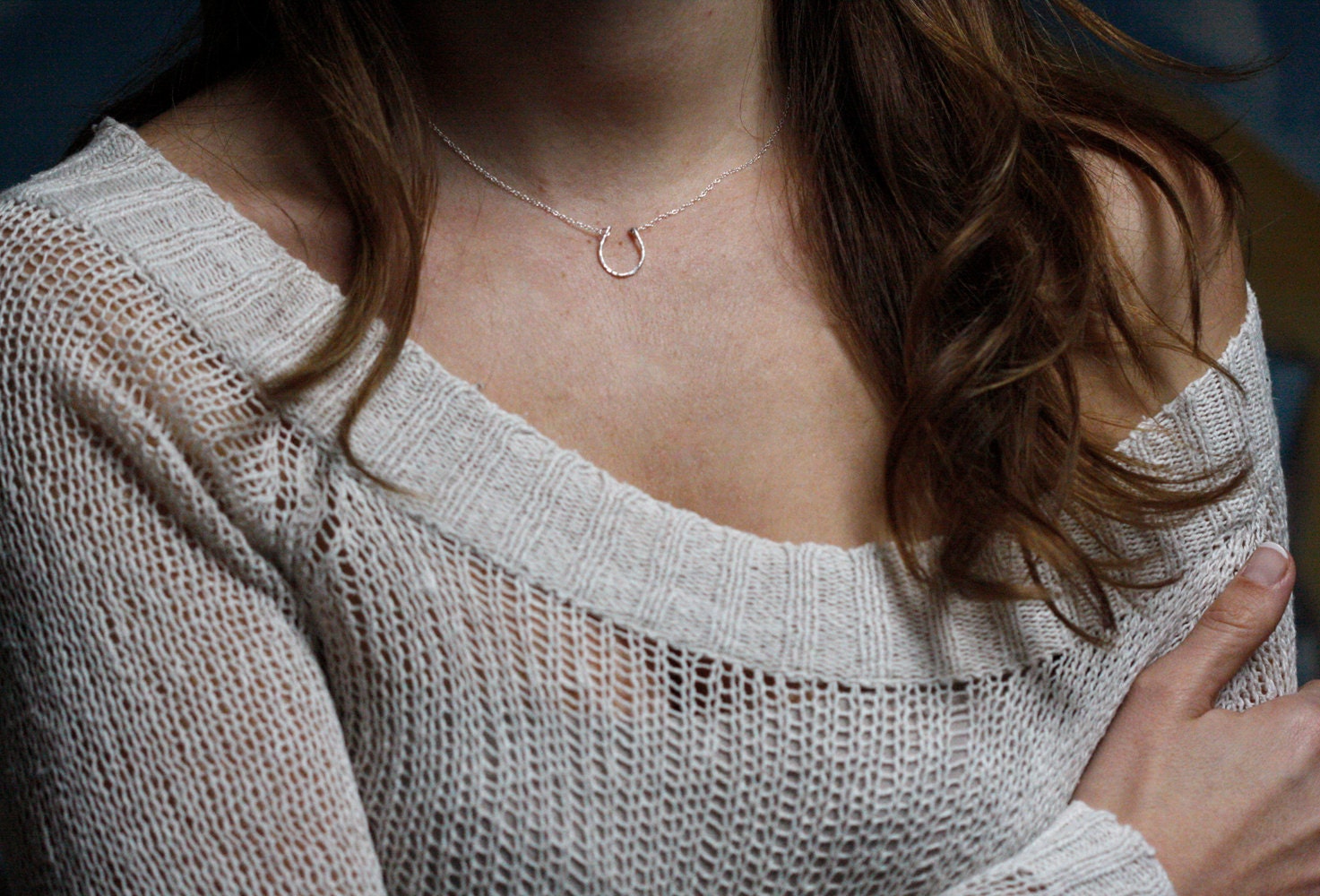 Horseshoe Necklace, Sterling silver Handmade Hammered Horseshoe Necklace, Luck Necklace