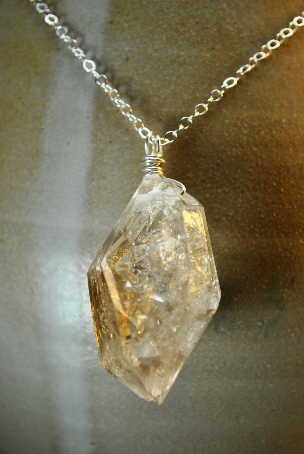 Necklace of Genuine Herkimer Diamond Quartz crystal on Sterling Silver 18 inch chain