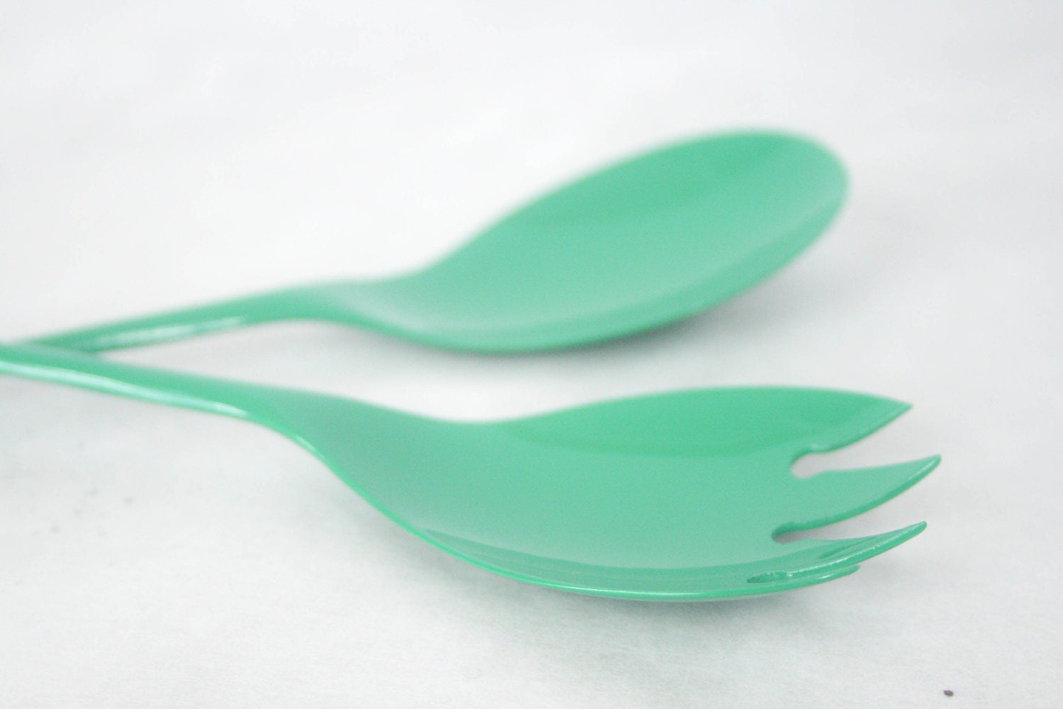 Emerald Green Serving Utensils (Set of Two) - Serving Forks, Green Salad Spoons, Sporks, Scandinavian Dining Utensils, Modern Serving Spoons