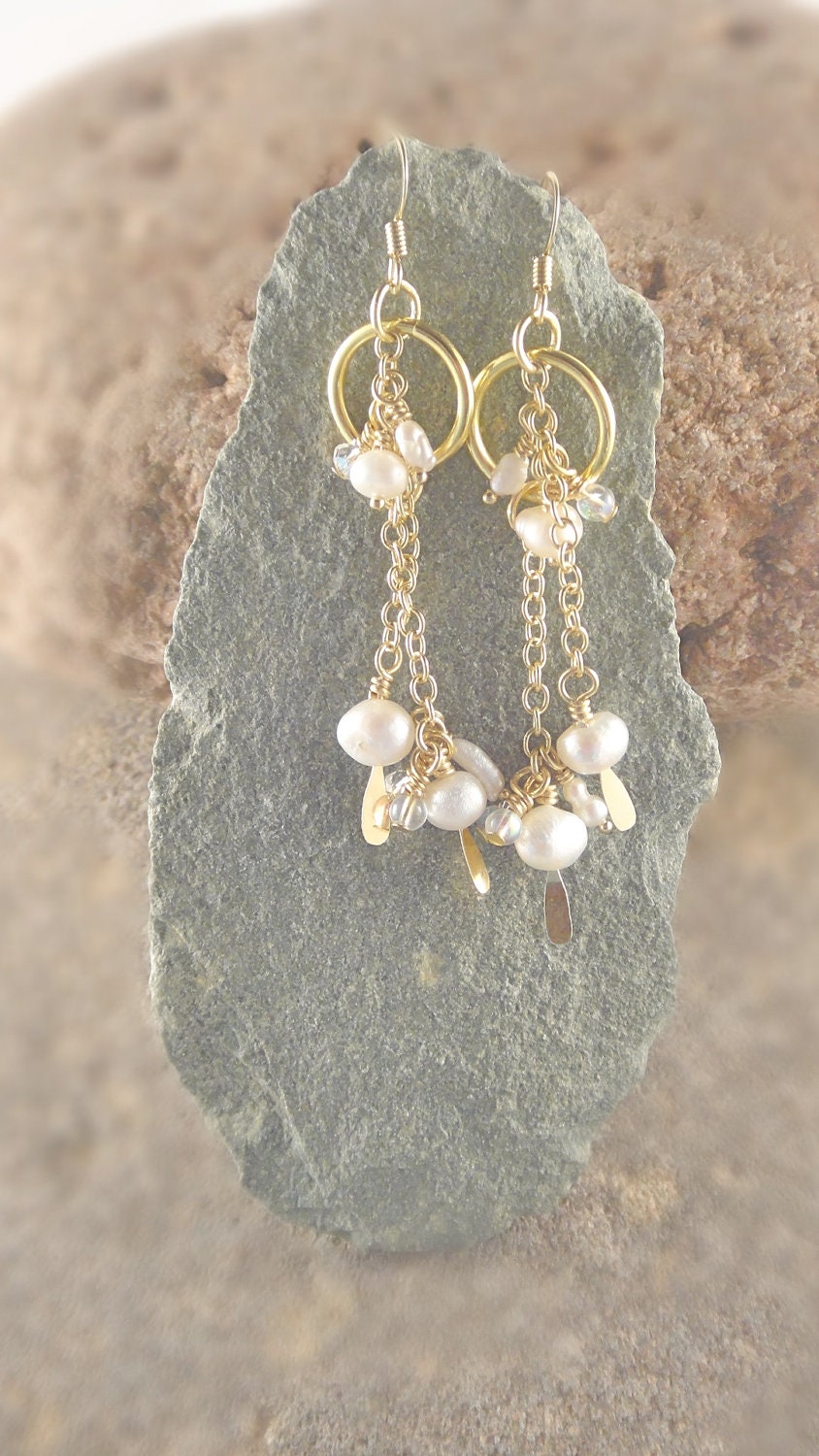 Gold Pearl Earrings Pearl Chain Earrings