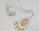Bold pendant necklace 1960s stunning modern white and gold metal