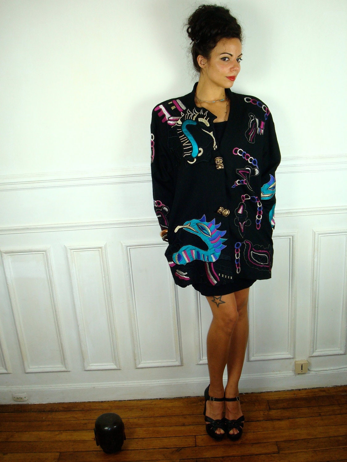 1980s Embroidered/Patchwork Awesome Jewel tones Wool Tribal Jacket