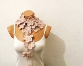 Hand Crochet Flower Lariat Scarf Vanilla, infinity Flower Wrap Scarf, Woman Scarves. Accessory