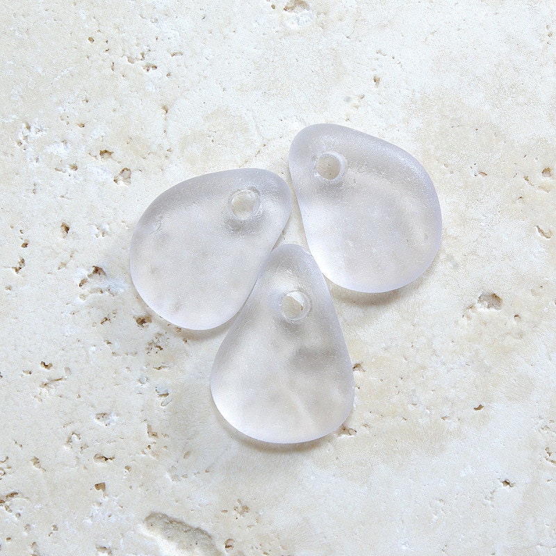 Genuine Sea Glass Pendants - Light Lavender Purple - 3 Top-Drilled