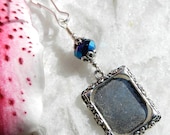 Wedding bouquet, Memorial photo frame charm. Metallic blue.