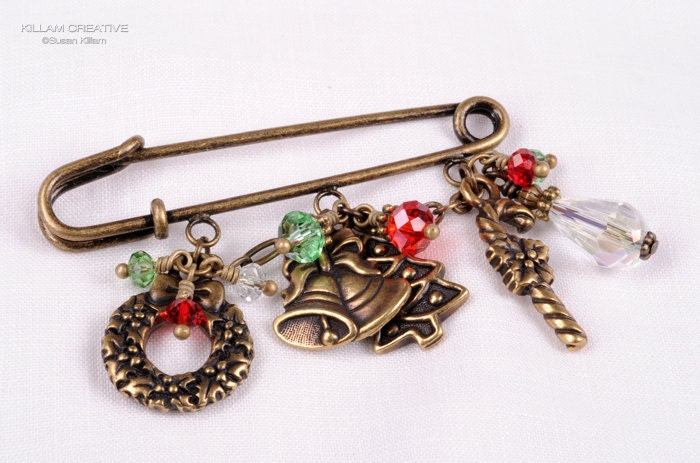 Christmas Pin, Bronze Brooch, Kilt Pin, Scarf Pin, Charm Brooch KC1011
