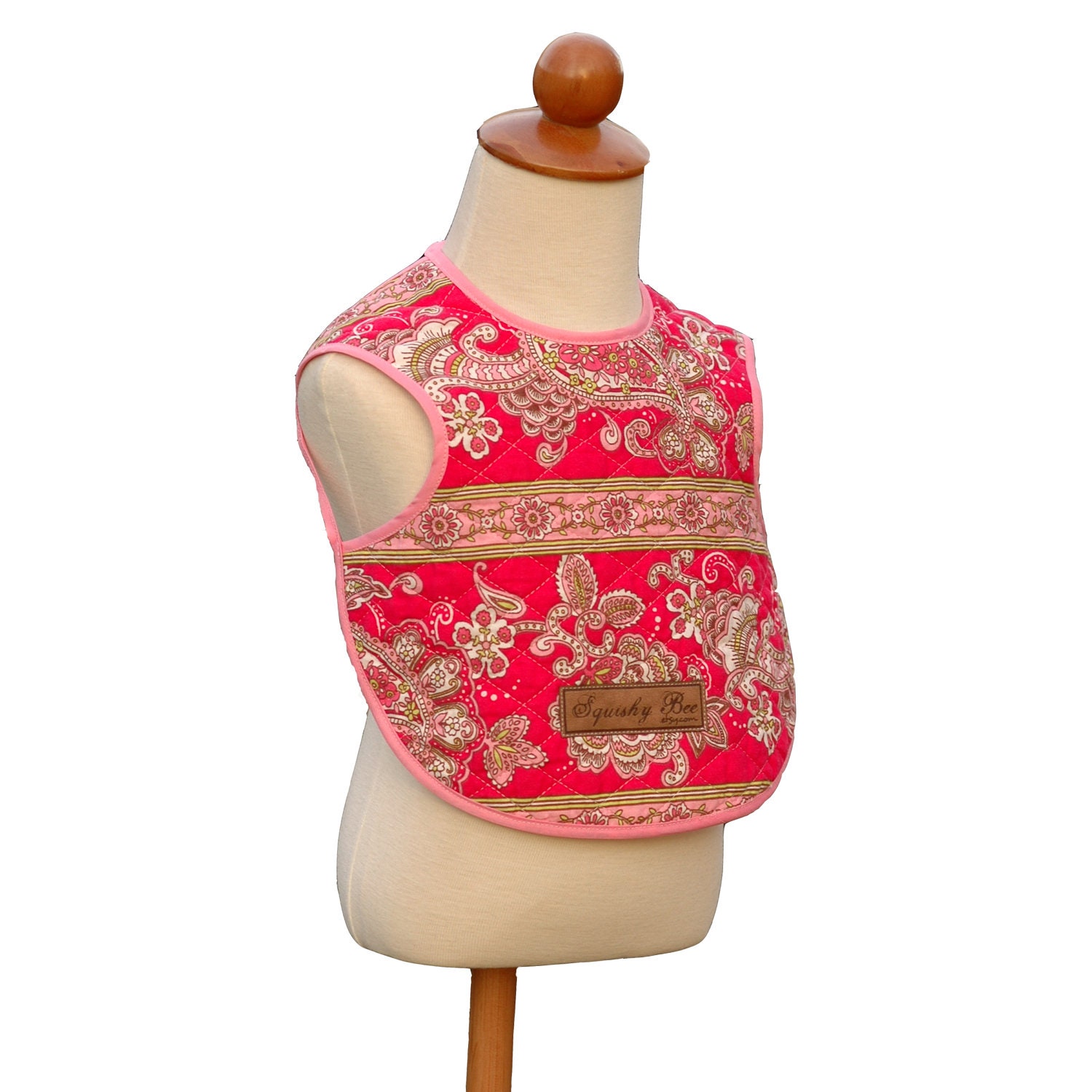 REVERSIBLE Quilted BIB for Baby and Toddler - Pink and Paisley