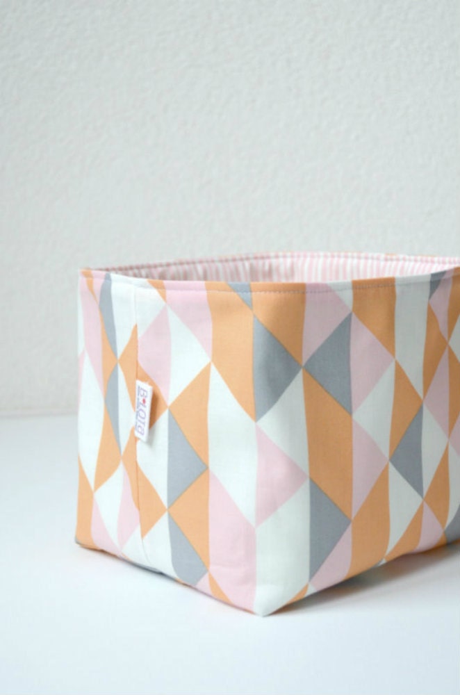Organic Fabric Basket - Modern Geometric in Soft Gray, Orange, Pink and White
