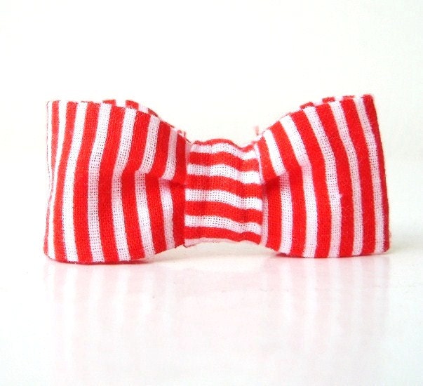 Red And White Stripes Bow Hair Clip or Brooch   Girly Summer