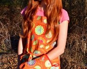 Apron and Oven Mitt  Orange Folk Art