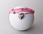Bracelet - Silver Heart Charm Pink Friendship Bracelet