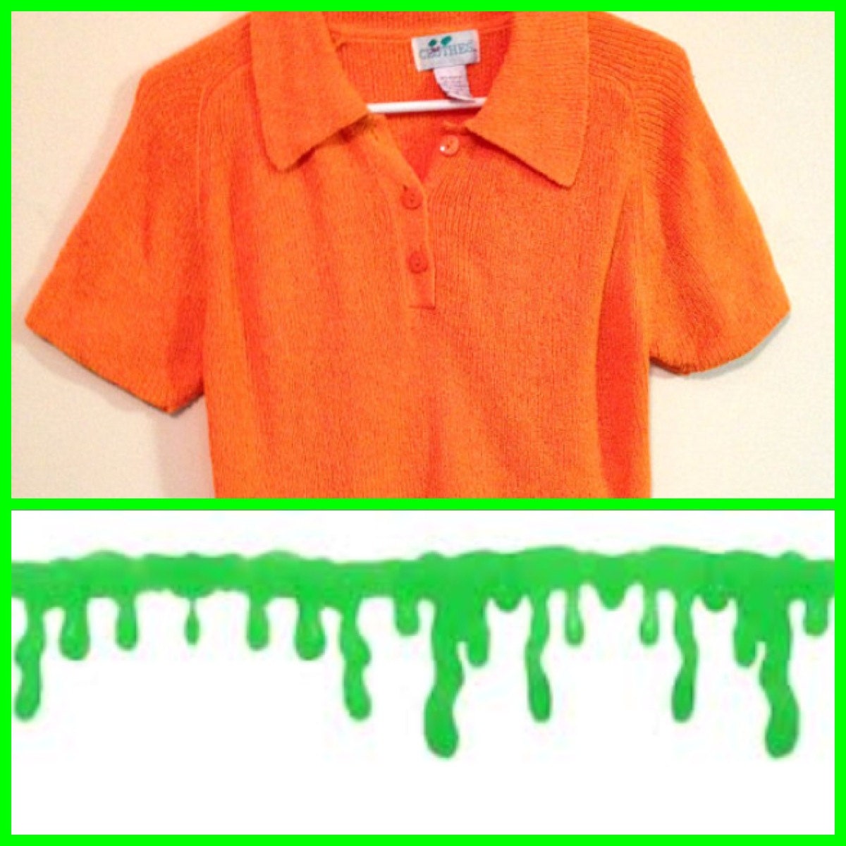 90s neon nickelodeon club kid rave orange collared fuzzy shirt blouse
