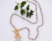 Lariat Necklace - Personalized Necklace - Natural Druzy Necklace - Wire wrapped Labradorite Charm Necklace