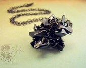 Stone Necklace - Hematite Chips Black Gray Chunky Pendant Long Antiqued Brass - Dark Clouds - JupitersHaven