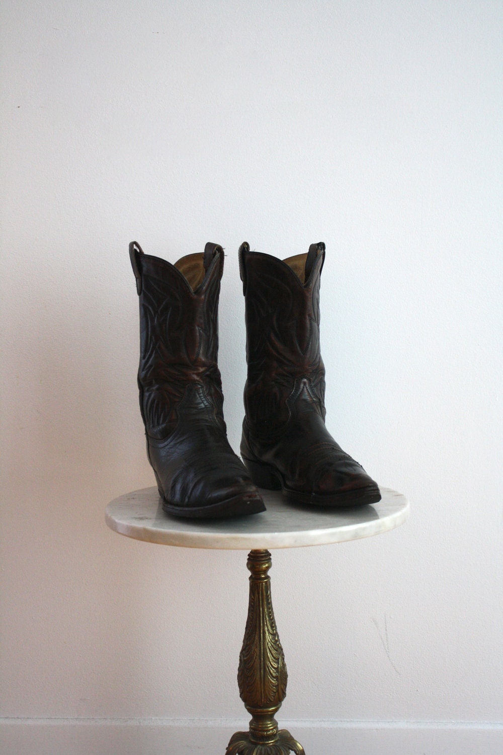 Cowboy Boots Dark Brown Leather Classic - Men's 9 9.5 - 1970s VINTAGE