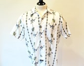 Mens White Shirt / Short Sleeve Cotton Print Shirt / Size Small Mens Shirt