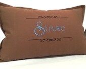 Custom Embroidered Pillow Cover - Chocolate Brown - Made to order - Monogrammed - Embroidered Pillow Cover