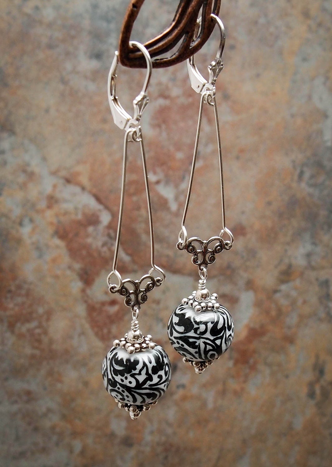 Dangle Earrings Lampwork Glass Bead - Parisan Whimsy - Unique Jewelry SRA Artisan