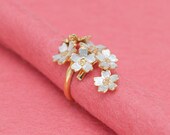 Japanese cherry blossom adjustable ring -  Sakura flowers free-size swing ring - gold and silver combination