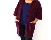 60s 70s Betty Mancini Plum Boucle Coat 3/4 Jacket Half Sleeve Purple Mod Retro Hipster M 8 1960s 1970s  Fall Fashion Winter Fashion New Yor