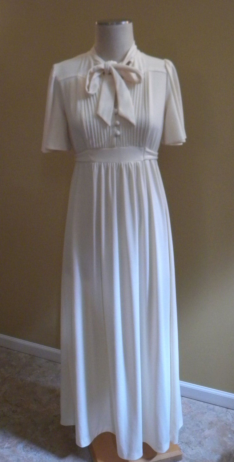 1970s Unique Beautiful Flutter Sleeved Empire Waist Maxi Dress w/ Bust Detail & Neck Tie Size M