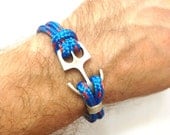 Nautical Sailing Bracelet  with Anchor Claps-Paracord Bracelet-Mens Bracelet-Rope Bracelet-BLUE