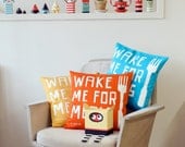 Wake Me For Meals, Pillowcase, red, yellow, aqua
