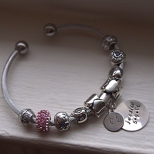 New Baby Hand Stamped Mom Personalized Jewelry Charm For European Bead Bracelets Sterling Silver Fits All Brands