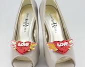 Red Winged Love Heart Shoe Clip, Red Heart Shoe Clips, Red Wedding Accessories Shoes Clip, Red Love Heart Clip Shoes