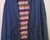 Vintage 80s Woolrich denim barn jacket with Navajo print lining...Size L.