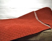 Danish vintage 1970s handmade infant swaddle blanket / baby bag, floral and crimson red