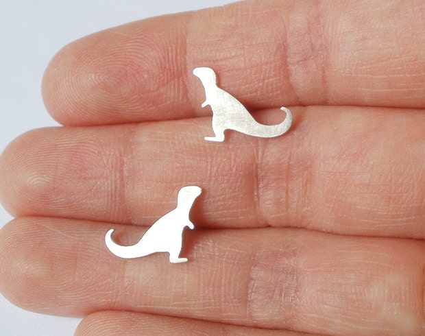 T-Rex dinosaur earring studs in sterling silver, handmade in the UK