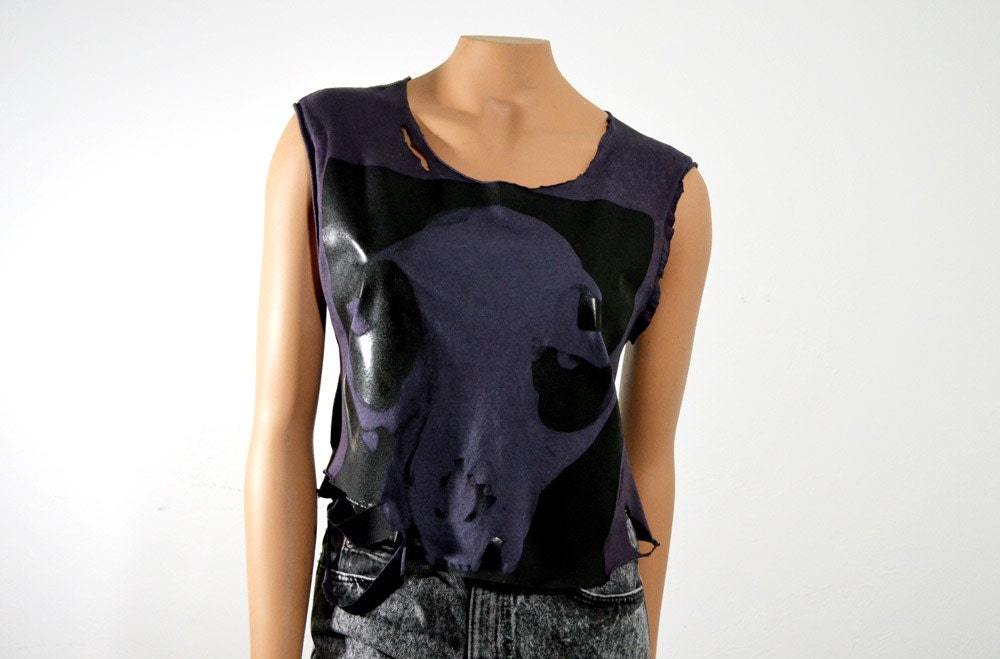 sale Bobcat Skull Sleeveless Grunge T Shirt Oversize Women's Small