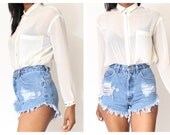 Custom Made Destroyed Dirty Ripped Distress  Daisy Dukes  High Waist Shorts xS S M L