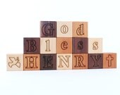 FIFTEEN personalized wood blocks - organic wooden alphabet block sets, baby shower or baptism gift, homegrown organic oil finish