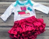 Christmas Ruffle Diaper Cover SET, Christmas Gift Appliqued Ruffle Bloomer SETS, Holiday Ruffle Bloomer Baby Girls Toddler Infant 5928 NL-R