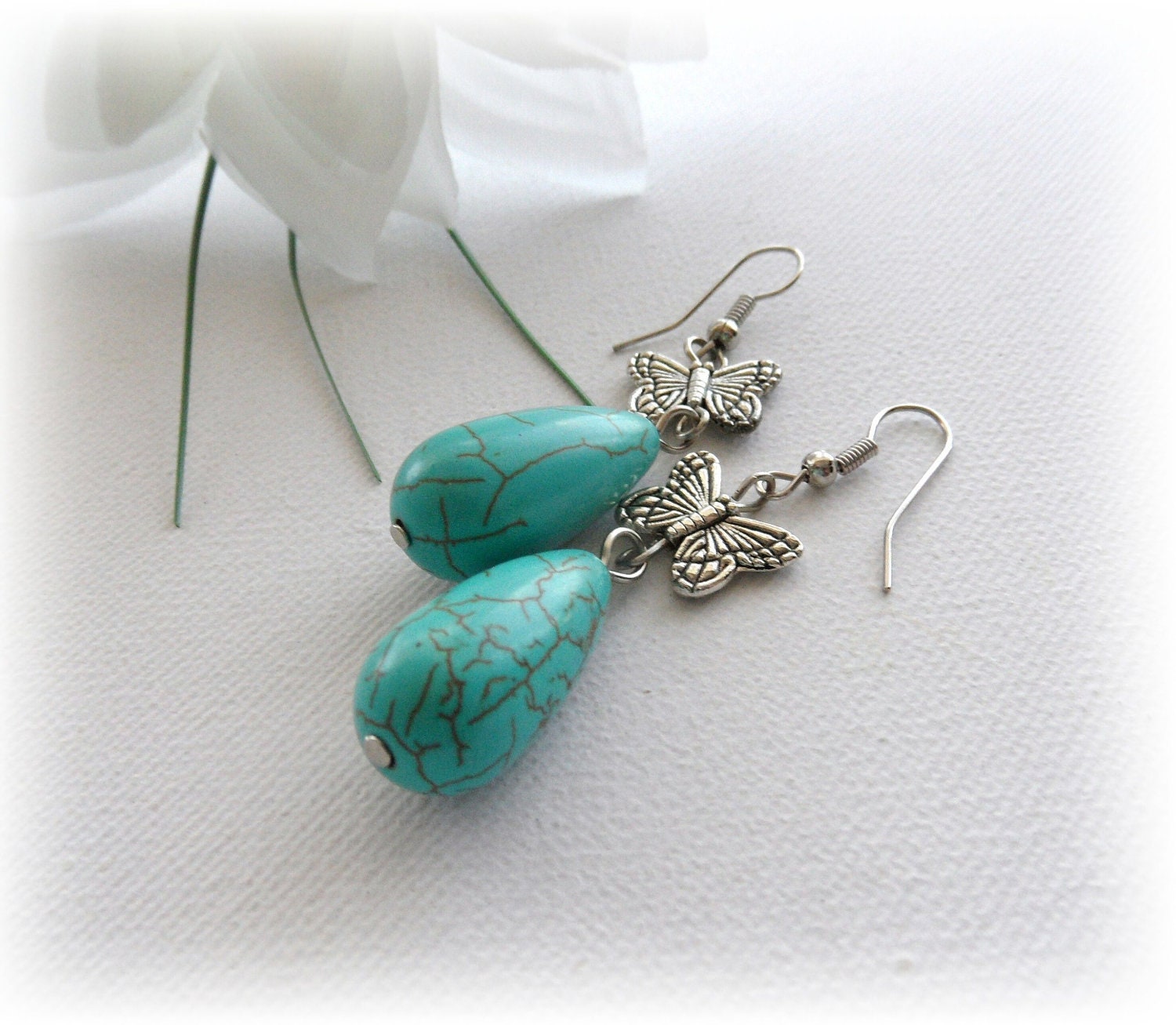 Turquoise Earrings - Butterfly Earrings - Gift for Her - Handmade Fashion Jewellery