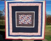 Calico Toddler Quilt or Children's PlayMat - Red White Blue Navy Blue Calico Blanket Baby Girl