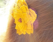 Mustard Yellow Corduroy Hair Flower Clip with Brown Goldstone