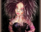 SALE---15% off--- Goblin princess Art doll--Cloth sculpture-glass-mixed media