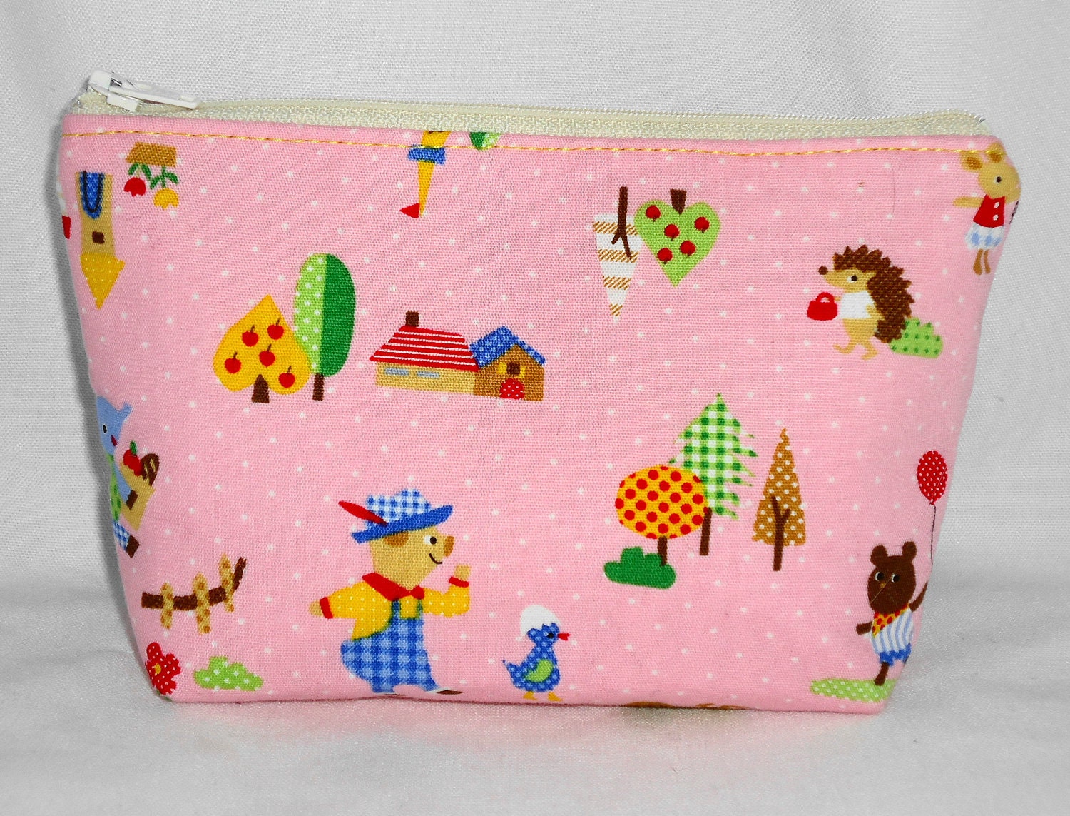 Medium Sized Kawaii Friendly Farm Clutch -- Pink Cosmetic Case / Purse / Padded Pouch