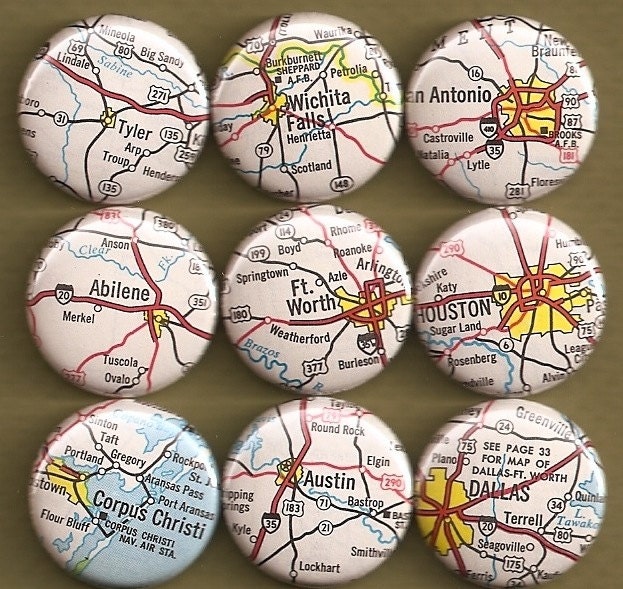One Inch Magnet Set - Vintage Texas Map - One of a kind set