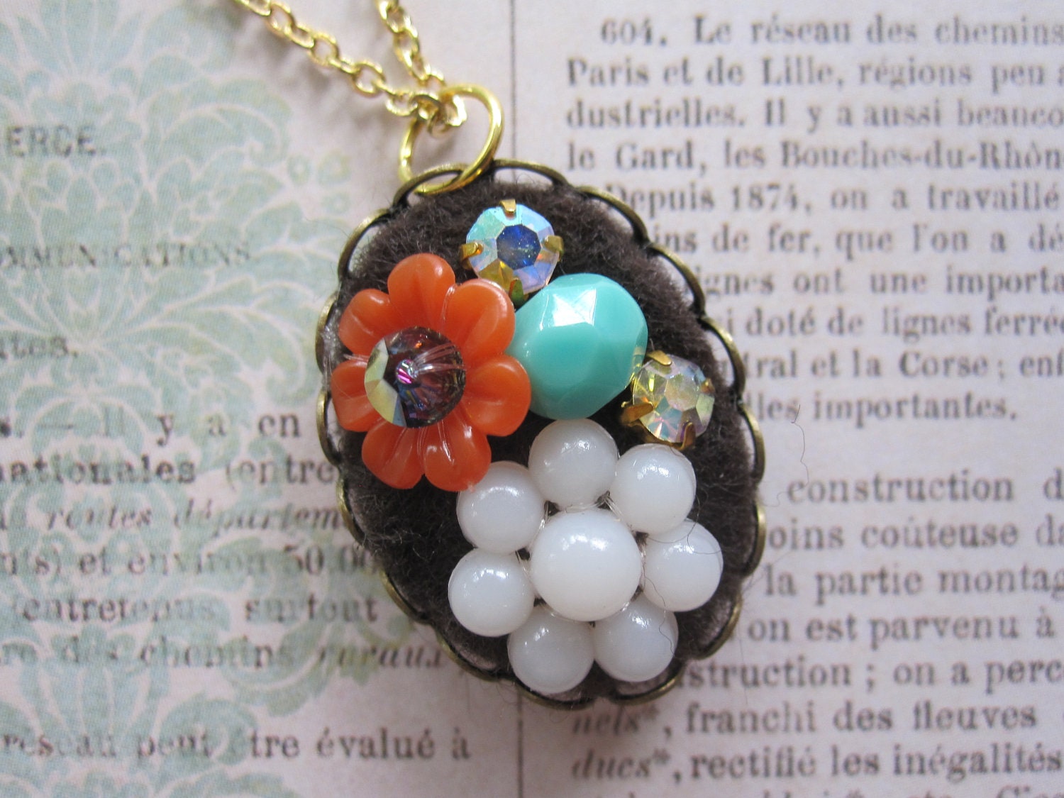 Vintage Plastic Flower Collage Necklace - Boho Garden