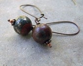 Red Creek Jasper - Jasper Stone Long Copper Earwires Earthy Organic Etsy Unique Earrings Jewelry Under 20
