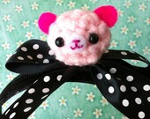 Black Headband with Amigurumi Pink Bear on Polka Dot bow